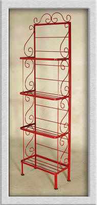 18 inch light wrought iron bakers rack in red with 4 shelves