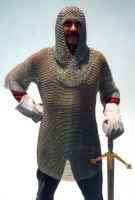 Medieval chainmail armor shirt and coif hood on knight