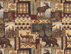 Cabin rustic theme wovwen fabric with bear, deer, moose, wolf and elk animal images