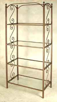 Wrought iron French styled etagere with tempered glass