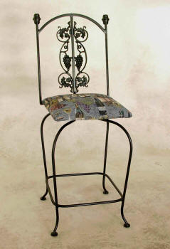 Grapes Swivel Bar Stool - Wrought Iron Black Finish With Upholstered Seat