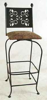 Wrought iron swivel bar stool mwith leaves pattern metal back design