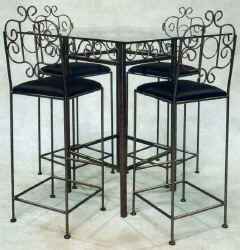 Tall French wrought iron stools with seat cushion