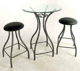 Bar table bistro set with wrought iron swivel counter stools