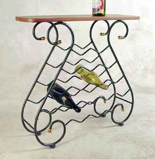 Wrought iron wine rack display console with wood top