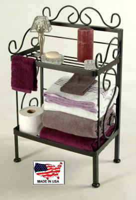 18 inch wrought iron bathroom storage rack in black finish