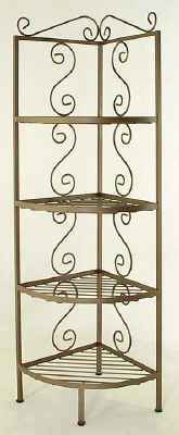 Corner wrought iron bakers rack