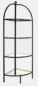 Metal corner rack with glass shelves