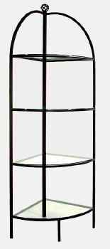 Wrought iron corner rack with tempered glass shelves