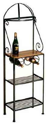 Small iron gourmet bakers rack with wood shelf