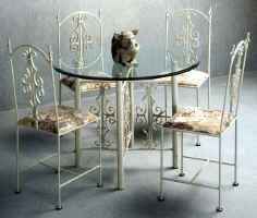 Wrought iron dining table and chairs with glass top - Gothic curl style