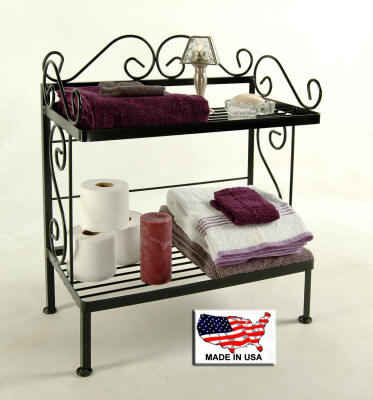 24  inch 2 shelf bath rack with towels and toiletries