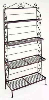 Graduated shelf wrought iron bakers rack