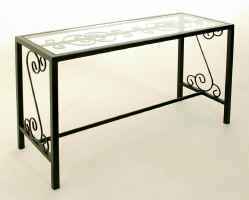 French Traditional console table in iron with glass top insert
