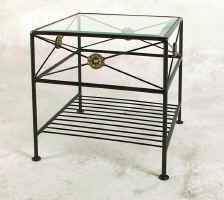Neoclassic modern wrought iron table with glass