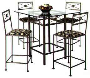 Neoclassic bar stools with wrought iron table and glass