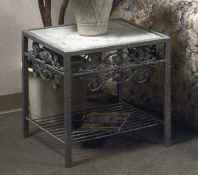 Rose wrought iron and glass side table