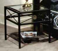 Neoclassic metal side table with beveled glass top