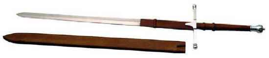William Wallace Sword with Silver Finish Hilt and Pommel and leather sheath