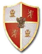 El Cid medieval shield with red and white quadrants and brass accents