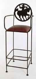 Cowboy bar stool with arms in wrought iron black finish