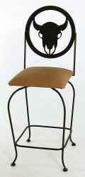 Wrought iron steer swivel bar stools with upholstered seat cushion