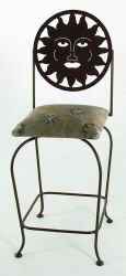 Sun wrought iron swivel bar stool with upholsterd seat cushion