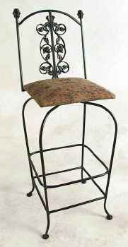 Rose swivel wrought iron bar stool with upholstered seat cushion