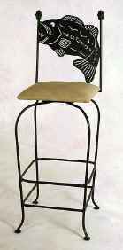 Swivel fish bar stool with cushion seat in aged iron finish