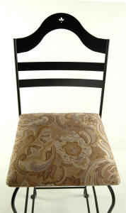 Gold paisley bar stools seat closeup