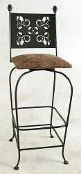 Wropught iron swivel bar stool with metal leaves back pattern