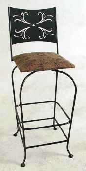 Swivel bar stool with wheat metal back pattern