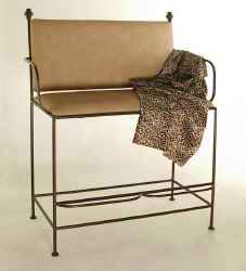 Wrought iron upholstered back spectator bench