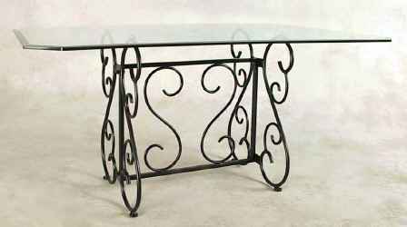 Rectangular wrought iron dining table with glass top