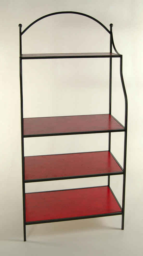 Transitional bakers rack with red and black