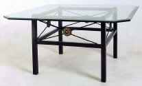 Modern Neoclassic wrought iron table with glass top