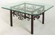 Gothic curl metal table with glass top